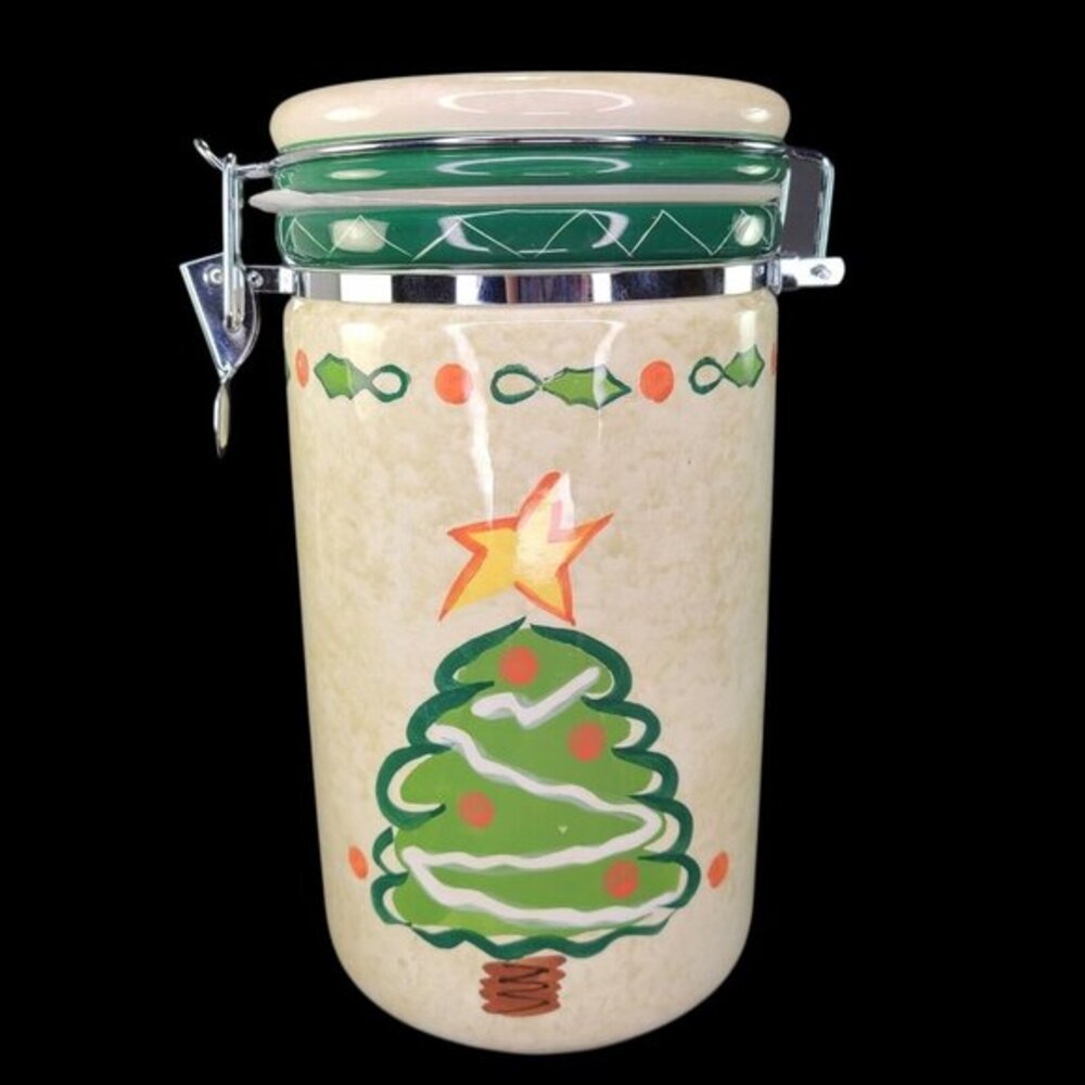 Hausenware Christmas Tree Cookie Coffee Candy Lg Jar Canister Mary‎ Jane Mitchel